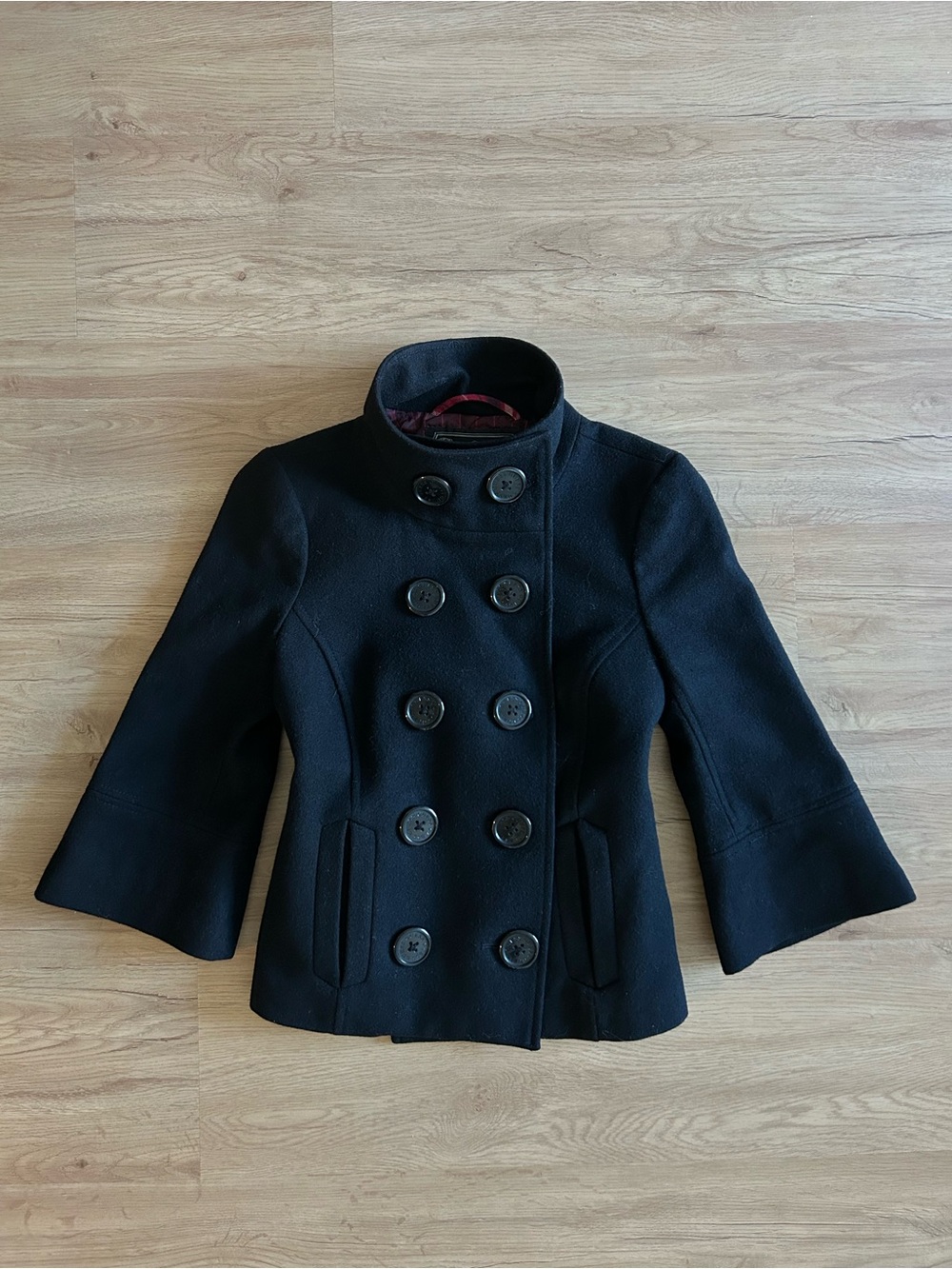 vintage guess y2k 3/4 sleeve high neck wool pea coat